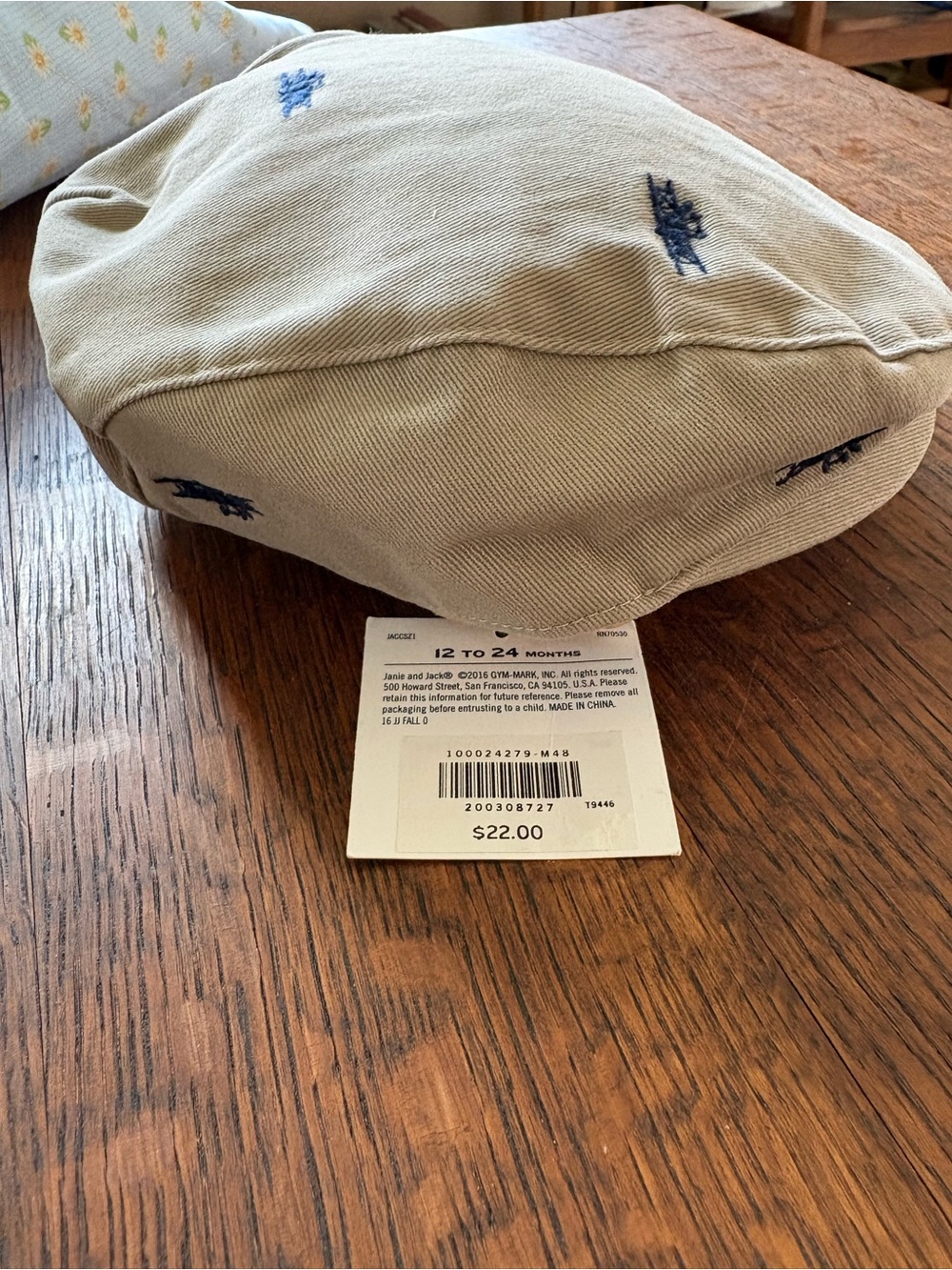 Janie and Jack Khaki Embroidered Kids Cap - Blue Accents